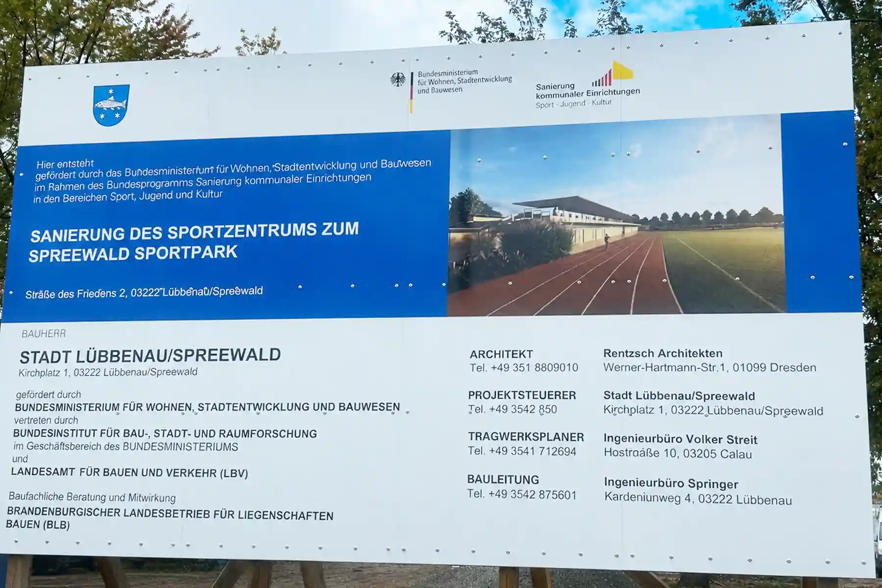 Baustellenplakat, Sanierung Spreewald Sportpark